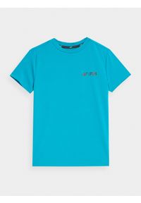 4f - Koszulka szybkoschnąca z filtrem UV dziecięca. Kolor: turkusowy. Materiał: dzianina, skóra. Styl: sportowy