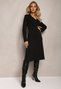 Renee - Czarna Koszulowa Sukienka z Rozkloszowanym Dołem z Wiskozy Zeudilla. Kolor: czarny. Materiał: wiskoza. Typ sukienki: koszulowe. Długość: midi #4