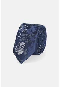 Lancerto - Krawat Granatowy w Kwiaty. Kolor: niebieski. Materiał: poliester. Wzór: kwiaty
