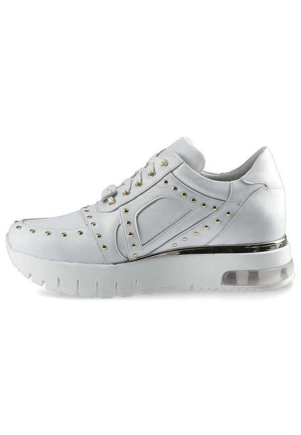 Białe Sneakersy Karino Damskie Skórzane Półbuty. Okazja: na co dzień. Kolor: biały. Materiał: skóra. Szerokość cholewki: normalna. Obcas: na platformie. Styl: sportowy, casual