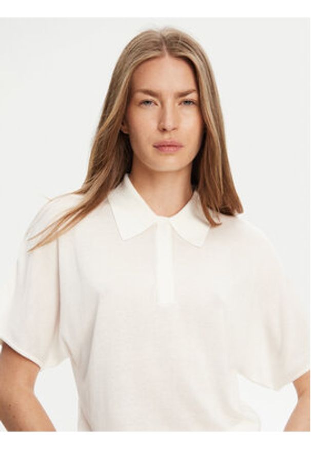 TOMMY HILFIGER - Tommy Hilfiger Polo WW0WW45652 Écru Regular Fit. Typ kołnierza: polo. Materiał: lyocell