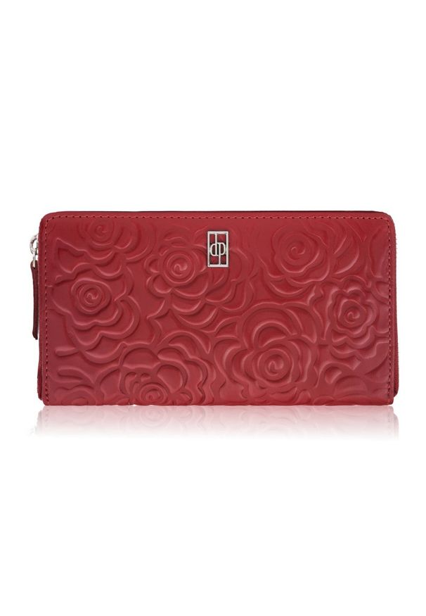 PAOLO PERUZZI - Portfel damski skórzany w kwiaty czerwony z metalowym logo Paolo Peruzzi AL-13-RD. Kolor: czerwony. Materiał: skóra. Wzór: kwiaty