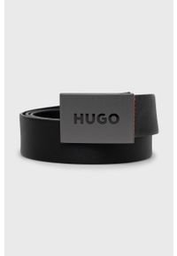 Hugo - HUGO pasek skórzany męski kolor czarny. Kolor: czarny. Materiał: skóra