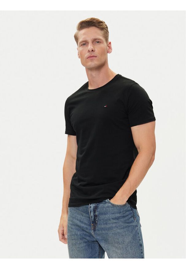 Tommy Jeans T-Shirt DM0DM04411 Czarny Slim Fit. Kolor: czarny. Materiał: bawełna