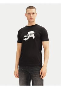 Karl Lagerfeld - KARL LAGERFELD T-Shirt 755061 552241 Czarny Regular Fit. Typ kołnierza: dekolt w karo. Kolor: czarny. Materiał: bawełna