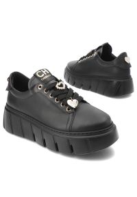 CheBello - Czarne Sneakersy Chebello Modne Obuwie Damskie Na Platformie. Okazja: na co dzień, do pracy. Kolor: czarny. Materiał: materiał. Obcas: na platformie. Styl: elegancki, casual #6