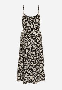 Born2be - Czarno-Biała Sukienka na Cienkich Ramiączkach o Trapezowym Kroju z Wiązaniem na Troczek Cavriella. Okazja: na co dzień. Kolor: czarny. Długość rękawa: na ramiączkach. Sezon: lato. Typ sukienki: trapezowe. Styl: klasyczny, casual, elegancki #5