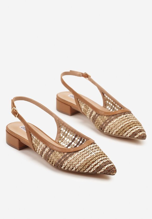 Renee - Brązowe Szydełkowe Sandały Slingback Odirissea. Zapięcie: sprzączka. Kolor: brązowy. Sezon: lato. Obcas: na szpilce. Styl: elegancki