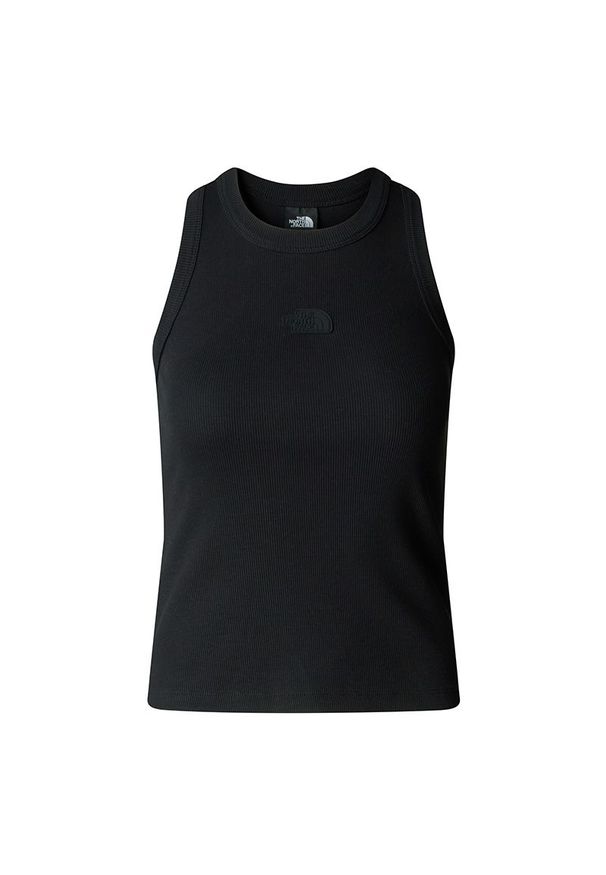 Koszulka damska The North Face Slim Rib Tank 0A8BVTJK31 - czarna. Kolor: czarny. Materiał: bawełna, elastan. Długość rękawa: bez rękawów. Wzór: nadruk