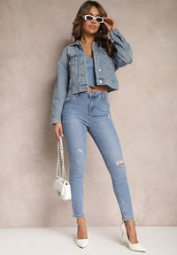 Renee - Niebieskie Jeansy z Dziurami i Przetarciami o Fasonie Skinny Klifana. Kolor: niebieski. Styl: rockowy #4