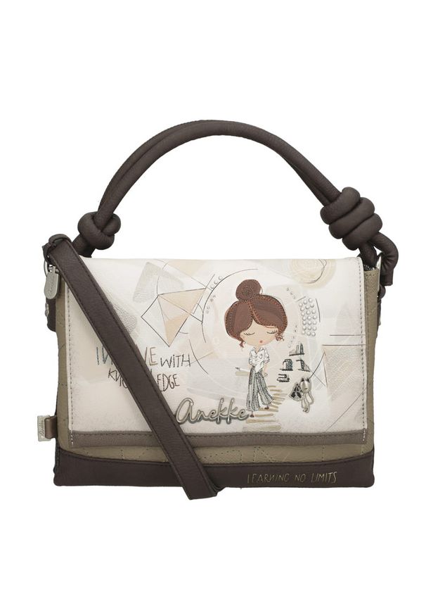 Listonoszka damska Anekke, z klapką z dekoracyjnym nadrukiem i krótką rączką z ozdobnymi węzłami wyposażona w dodatkowy pasek na ramię, wielokolorowa. Kolor: biały. Wzór: nadruk. Styl: elegancki, casual. Rodzaj torebki: na ramię