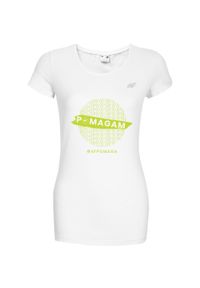 4f - Koszulka damska #4FPOMAGA. Kolor: biały. Materiał: bawełna, dzianina #1