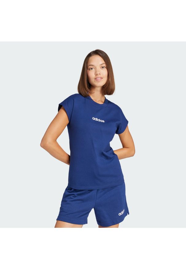 Adidas - Koszulka Essentials Linear Cotton. Kolor: niebieski, wielokolorowy, biały. Materiał: bawełna. Sport: fitness
