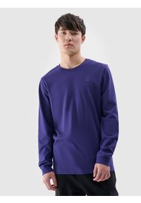 4f - 4F Longsleeve regular gładki męski - granatowy L. Okazja: na co dzień. Kolor: niebieski. Materiał: dzianina, bawełna, jersey. Długość rękawa: długi rękaw. Długość: długie. Wzór: gładki. Styl: klasyczny, sportowy, casual