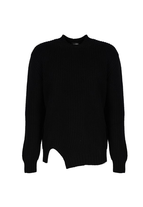 Les Hommes Sweter | LHK108 647U | Round Neck Asymetric Sweater | Mężczyzna | Czarny. Okazja: na co dzień. Kolor: czarny. Materiał: wełna. Styl: casual