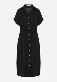 Born2be - Czarna Koszulowa Sukienka z Krótkim Rękawem Zapinana na Guziki z Materiałowym Paskiem Piantia. Okazja: na co dzień, na imprezę. Kolor: czarny. Materiał: materiał. Długość rękawa: krótki rękaw. Sezon: wiosna, lato. Typ sukienki: koszulowe. Styl: casual, elegancki #4