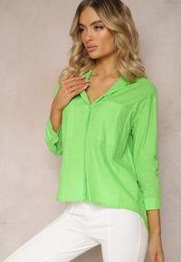 Renee - Zielona Klasyczna Koszula z Bawełny z Kieszonkami Jaela. Okazja: na co dzień. Kolor: zielony. Materiał: bawełna. Styl: klasyczny #4