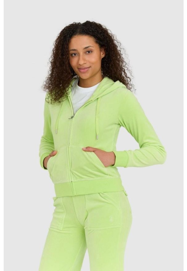 Juicy Couture - JUICY COUTURE Klasyczna welurowa bluza dresowa robertson. Kolor: zielony. Materiał: welur, dresówka. Styl: klasyczny