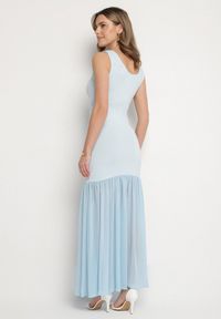 Born2be - Niebieska Koktajlowa Sukienka z Wiskozą Ozdobiona Marszczeniem Galapina. Okazja: na imprezę. Kolor: niebieski. Materiał: wiskoza. Wzór: aplikacja. Styl: wizytowy #3