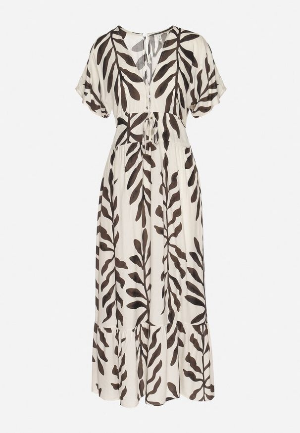 Born2be - Czarna Sukienka z Wiskozy Ozdobiona Liśćmi Erisola. Okazja: na co dzień. Typ kołnierza: dekolt w kształcie V. Kolor: czarny. Materiał: wiskoza. Wzór: aplikacja. Styl: elegancki, casual