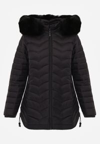 Renee - Czarna Przejściowa Kurtka z Pikowaniem Bocznymi Ściągaczami i Kapturem Fezizia. Okazja: na co dzień. Kolor: czarny. Materiał: futro, poliester, jeans. Styl: casual, elegancki #8