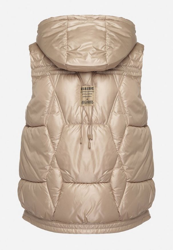 Born2be - Beżowa Kamizelka z Odpinanym Kapturem i Ozdobnym Pikowaniem Arreanne. Okazja: na co dzień. Kolor: beżowy. Materiał: jeans, materiał. Sezon: jesień, wiosna. Styl: sportowy, elegancki, casual
