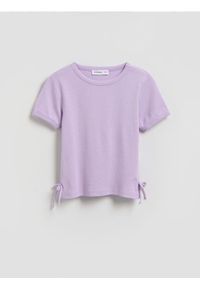 Reserved - Gładki t-shirt z modalem - lawendowy. Kolor: fioletowy. Materiał: dzianina. Wzór: gładki #1