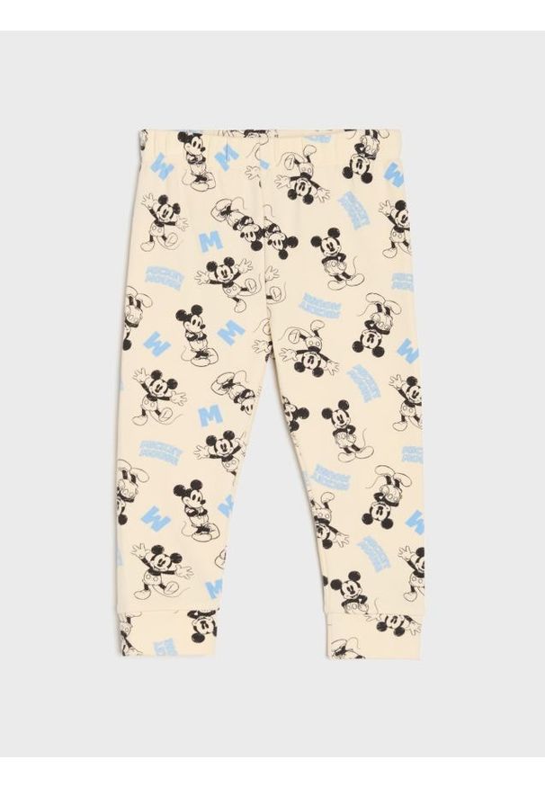 Sinsay - Legginsy ze wzorem Mickey Mouse - kremowy. Kolor: kremowy. Wzór: motyw z bajki