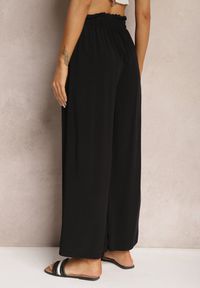 Renee - Czarne Spodnie z Bawełny Typu Palazzo High Waist z Gumką w Talii Nelsaria. Okazja: na co dzień. Stan: podwyższony. Kolor: czarny. Materiał: bawełna. Sezon: lato. Styl: wizytowy, casual, elegancki #5