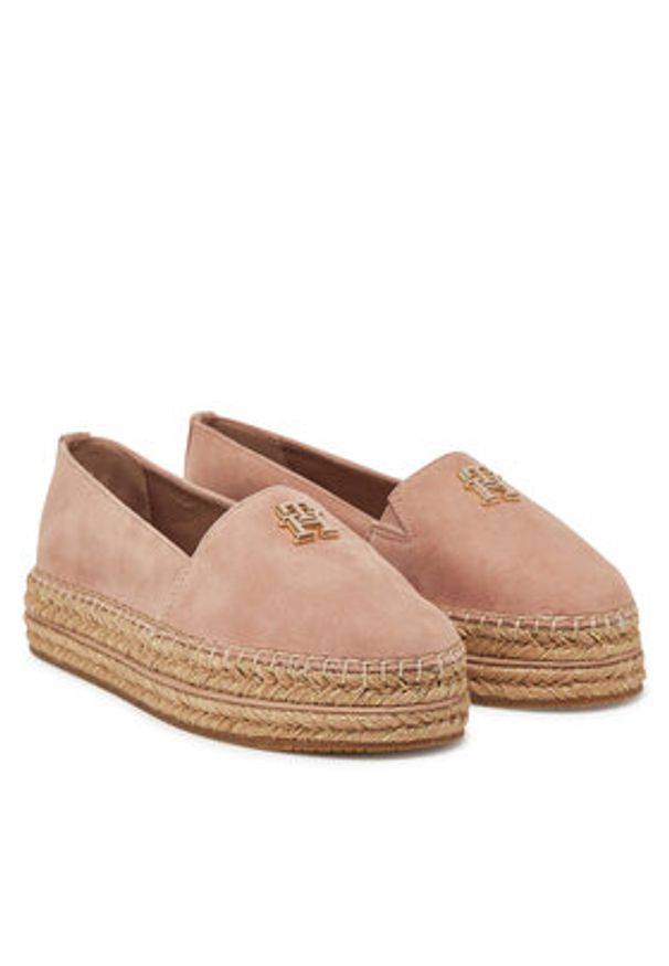 TOMMY HILFIGER - Tommy Hilfiger Espadryle Suede Platform Espadrille FW0FW08586 Beżowy. Kolor: beżowy. Materiał: zamsz, skóra. Obcas: na platformie