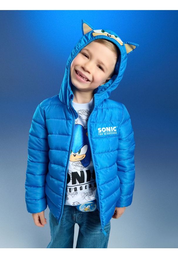 Sinsay - Pikowana kurtka z kapturem 3D Sonic the Hedgehog - niebieski. Typ kołnierza: kaptur. Kolor: niebieski