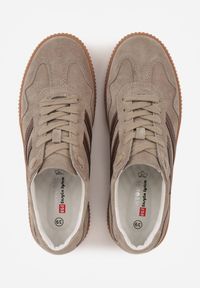 Born2be - Beżowe Zamszowe Sneakersy w Stylu Kultowych Tenisówek ze Skórzaną Wkładką Berosele. Okazja: na co dzień. Kolor: beżowy. Materiał: zamsz, skóra #5
