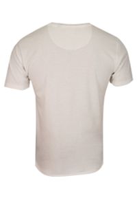 Brave Soul - Kremowy T-Shirt (Koszulka) Bez Nadruku -BRAVE SOUL- Męski, Okrągły Dekolt, Écru, Postrzępione Brzegi. Okazja: na co dzień. Kolor: brązowy, wielokolorowy, beżowy. Materiał: bawełna. Styl: casual #2