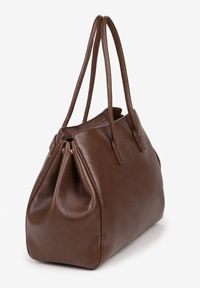 Renee - Brązowa Torebka Shopper z Dwoma Rączkami Ozdobiona Paskiem z Klamrą Remisse. Kolor: brązowy. Wzór: aplikacja. Styl: klasyczny, casual, elegancki. Rodzaj torebki: na ramię #3