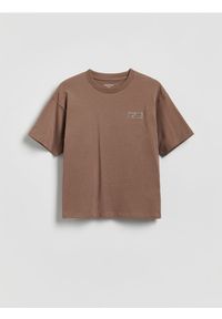 Reserved - Bawełniany t-shirt - ciemnobrązowy. Kolor: brązowy. Materiał: bawełna