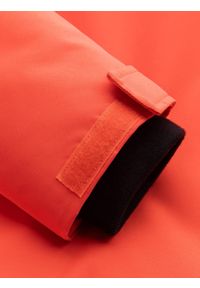 Ombre Clothing - Długa ocieplana kurtka męska z odblaskowymi elementami – pomarańczowa V1 - Rozmiar: XL. Typ kołnierza: kołnierzyk stójkowy, kaptur. Kolor: pomarańczowy. Materiał: guma, syntetyk, poliester, materiał. Długość: długie. Wzór: aplikacja, nadruk #9