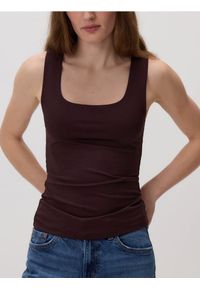 Reserved - Gładki top - brązowy. Kolor: brązowy. Materiał: dzianina. Wzór: gładki #1