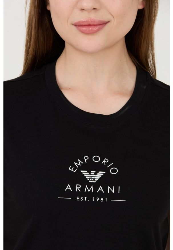 Emporio Armani - EMPORIO ARMANI Czarny damski t-shirt Uni Logo Printe, Rozmiar M. Kolor: czarny