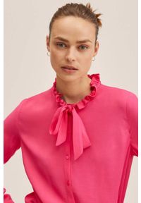 mango - Mango bluzka Fru damska kolor różowy gładka. Kolor: różowy. Materiał: materiał, wiskoza, włókno. Długość rękawa: długi rękaw. Długość: długie. Wzór: gładki #5