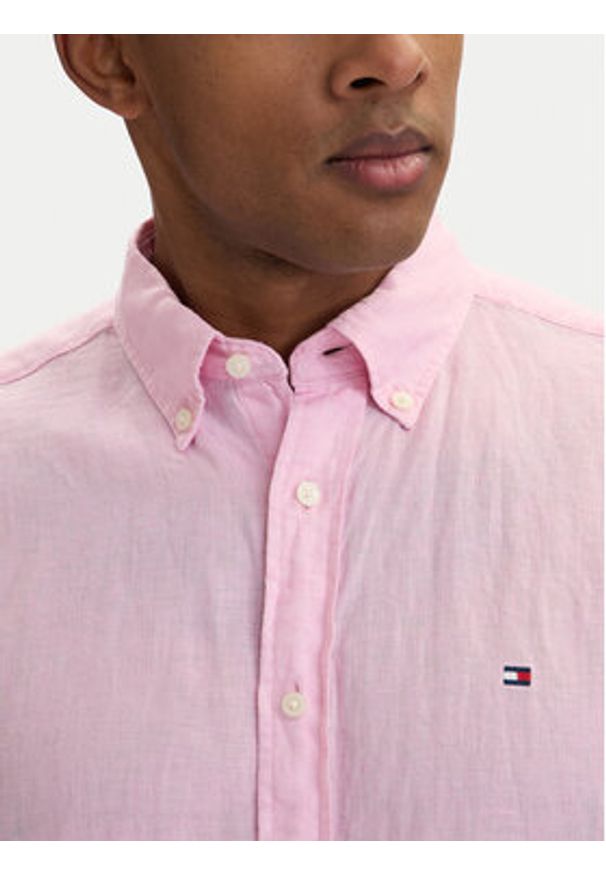 TOMMY HILFIGER - Tommy Hilfiger Koszula MW0MW41531 Różowy jasny Regular Fit. Kolor: różowy. Materiał: len