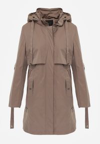 Born2be - Ciemnobeżowa Kurtka w Stylu Parki z Odpinanym Kapturem i Sznurkami Enang. Okazja: na spacer. Kolor: beżowy. Materiał: prążkowany, jeans #3