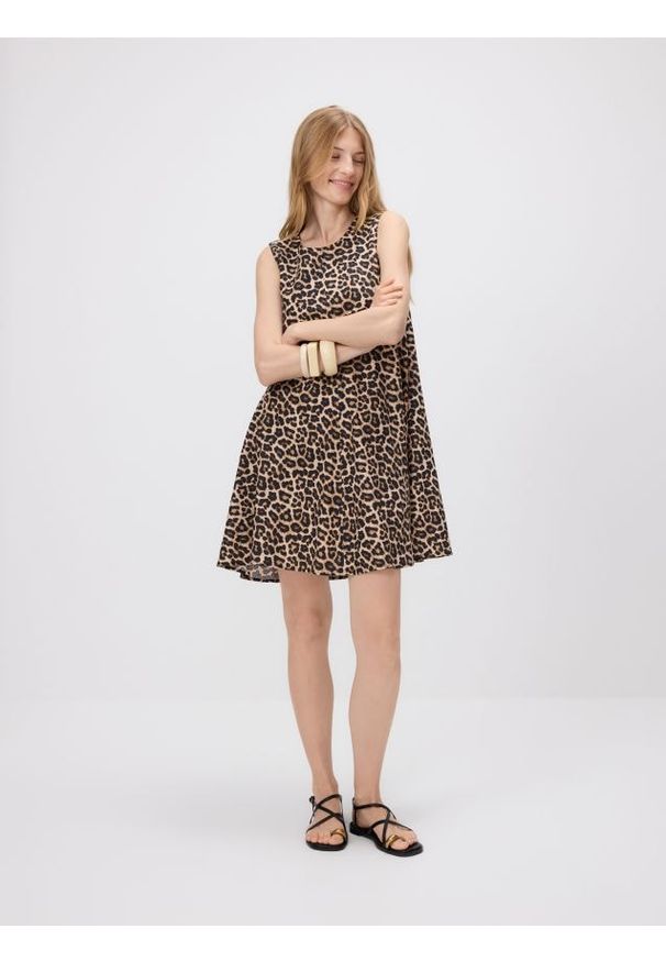 Reserved - Lniana sukienka mini - wielobarwny. Materiał: len. Długość: mini