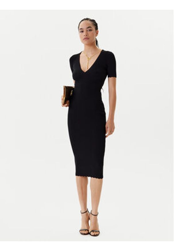 Elisabetta Franchi Sukienka dzianinowa AM-53S-51E2 Czarny Slim Fit. Kolor: czarny. Materiał: wiskoza
