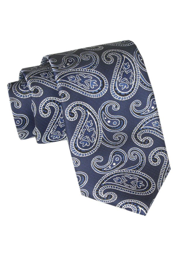 Męski Krawat Angelo di Monti - Granatowy Z Wzorem Paisley. Kolor: niebieski. Materiał: tkanina. Wzór: paisley. Styl: elegancki, wizytowy