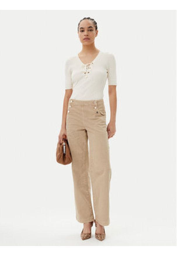 Morgan Sweter 251-MFEMI Beżowy Slim Fit. Kolor: beżowy. Materiał: wiskoza