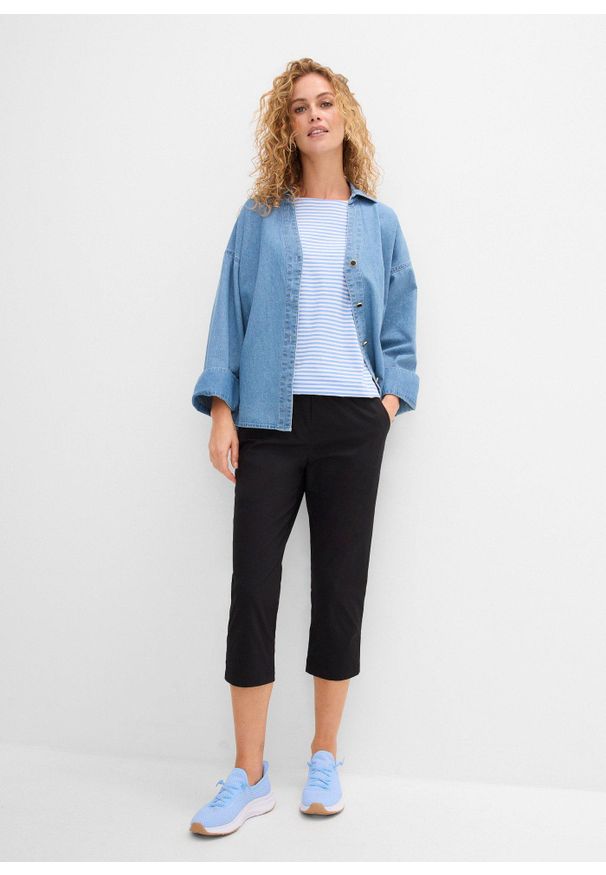 bonprix - Spodnie 3/4 z wiązanym paskiem. Kolor: czarny