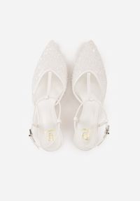 Born2be - Białe Siateczkowe Sandały na Szpilce z Noskiem Zdobionym Koralikami Riovela. Okazja: na co dzień, na ślub cywilny, do pracy, na wesele. Zapięcie: pasek. Kolor: biały. Wzór: aplikacja. Obcas: na szpilce. Styl: casual, elegancki #8