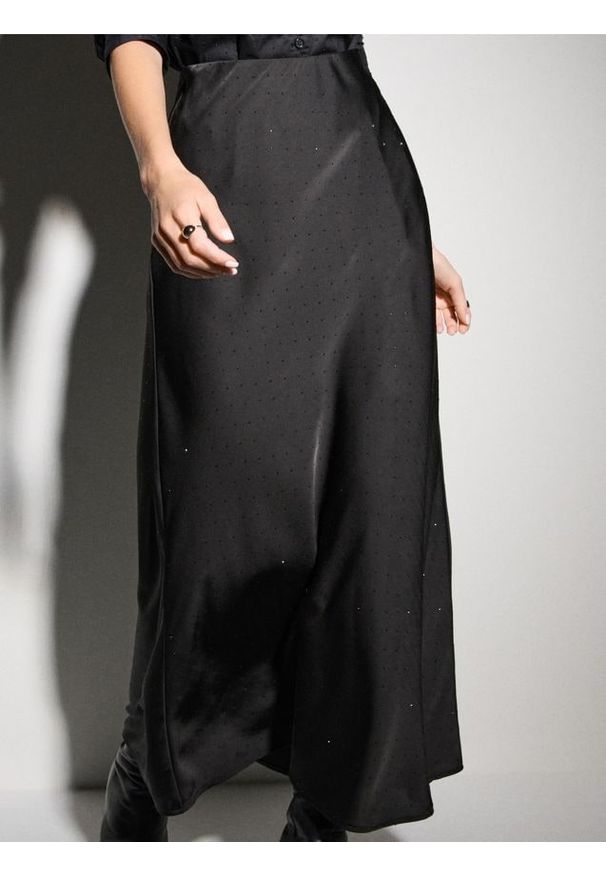 Sinsay - Spódnica maxi z połyskującą aplikacją - czarny. Kolor: czarny. Wzór: aplikacja