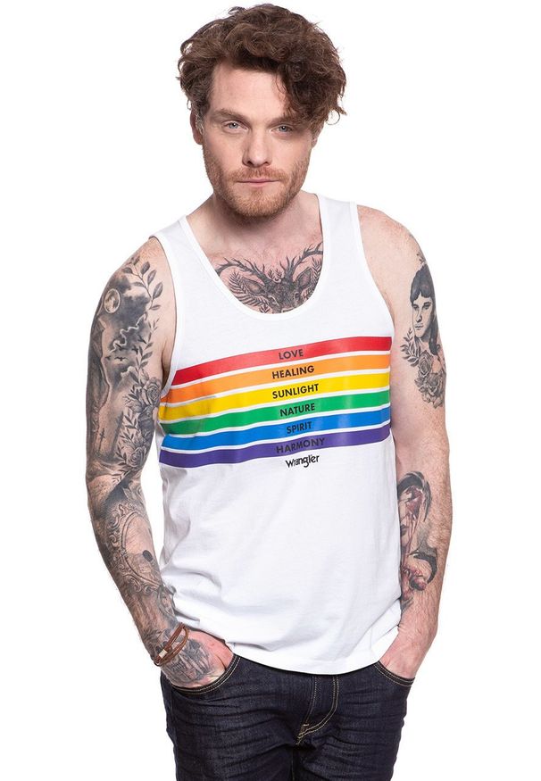 Wrangler - WRANGLER T SHIRT PRIDE TANK WHITE W769D3989. Wzór: nadruk