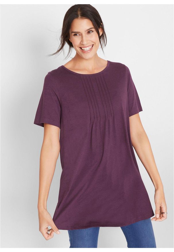 bonprix - T-shirt o trapezowym kroju, krótki rękaw. Kolor: fioletowy. Długość rękawa: krótki rękaw. Długość: krótkie